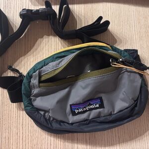Patagonia Terravia Mini Hip Waist Pack in Gray with Green and Yellow Accents